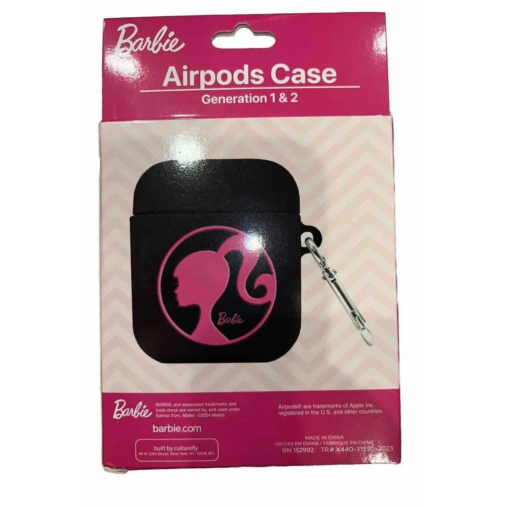 NEW! Barbie Airpods Case Generation 1 and 2 Black Pink Barbie Silhouette
